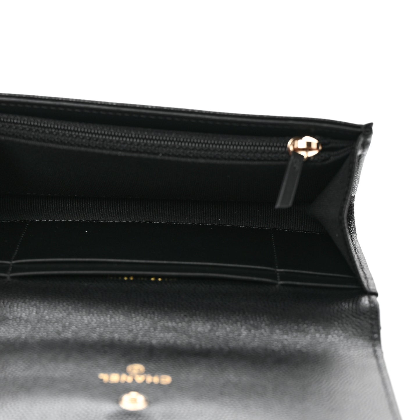 Caviar Quilted Crystal CC Large Gusset Flap Wallet Black