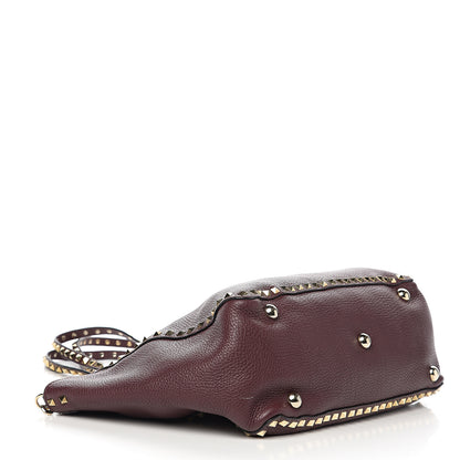 Valentino Garavani Pebbled Calfskin Medium Rockstud Tote Rubin 3 of 9