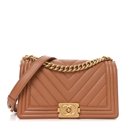 Chanel Caviar Chevron Quilted Medium Boy Flap Brown 1 of 10