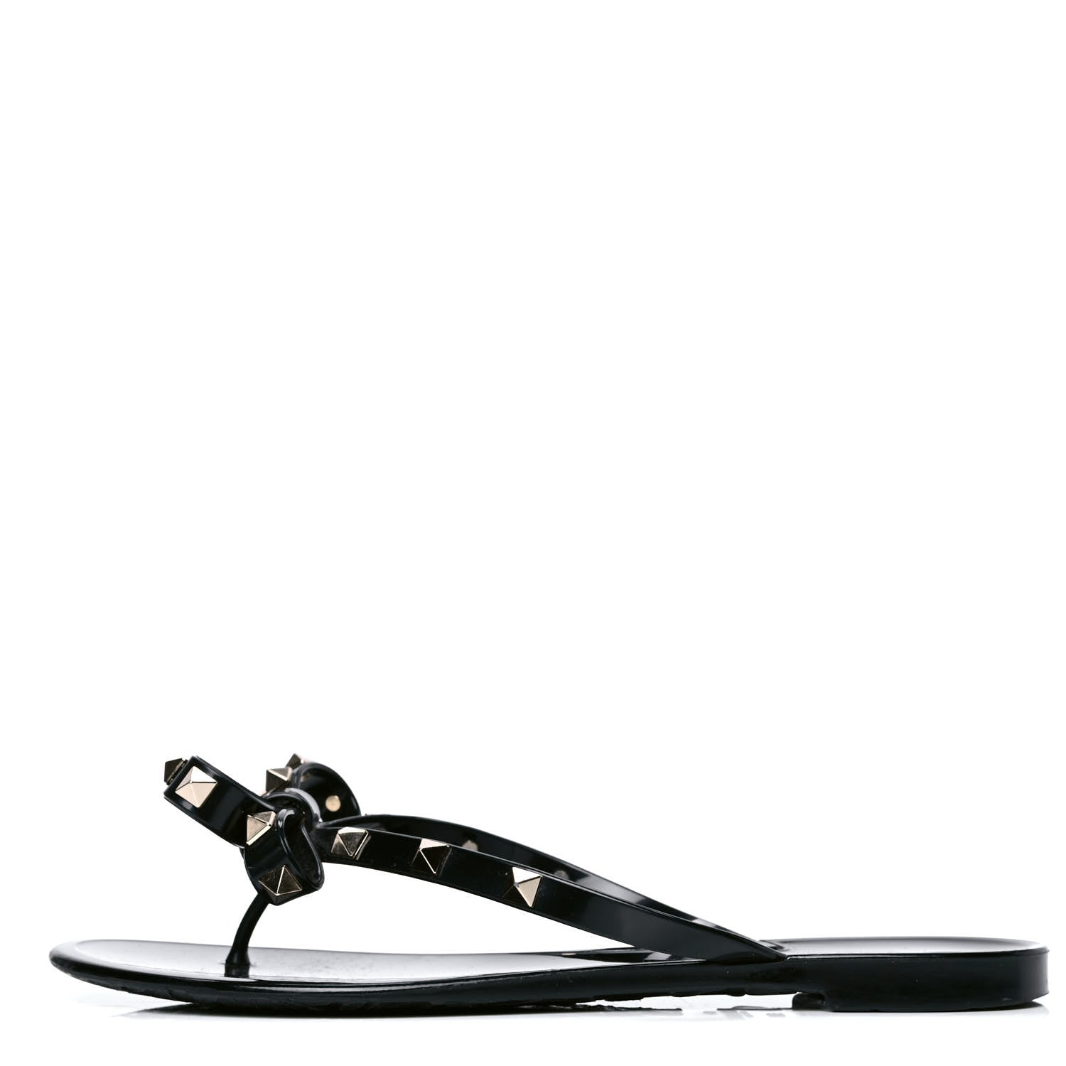 Valentino Garavani PVC Jelly Rockstud Bow Thong Sandals 38 Black 1 of 8