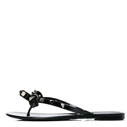 Valentino Garavani PVC Jelly Rockstud Bow Thong Sandals 38 Black 1 of 8