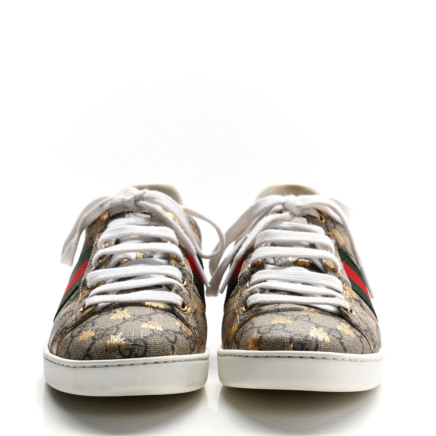 GG Supreme Monogram Bees Ayers Web Womens Ace Sneakers 37.5 Beige Oro Green Red