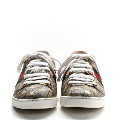 Gucci GG Supreme Monogram Bees Ayers Web Womens Ace Sneakers 37.5 Beige Oro Green Red 3 of 10