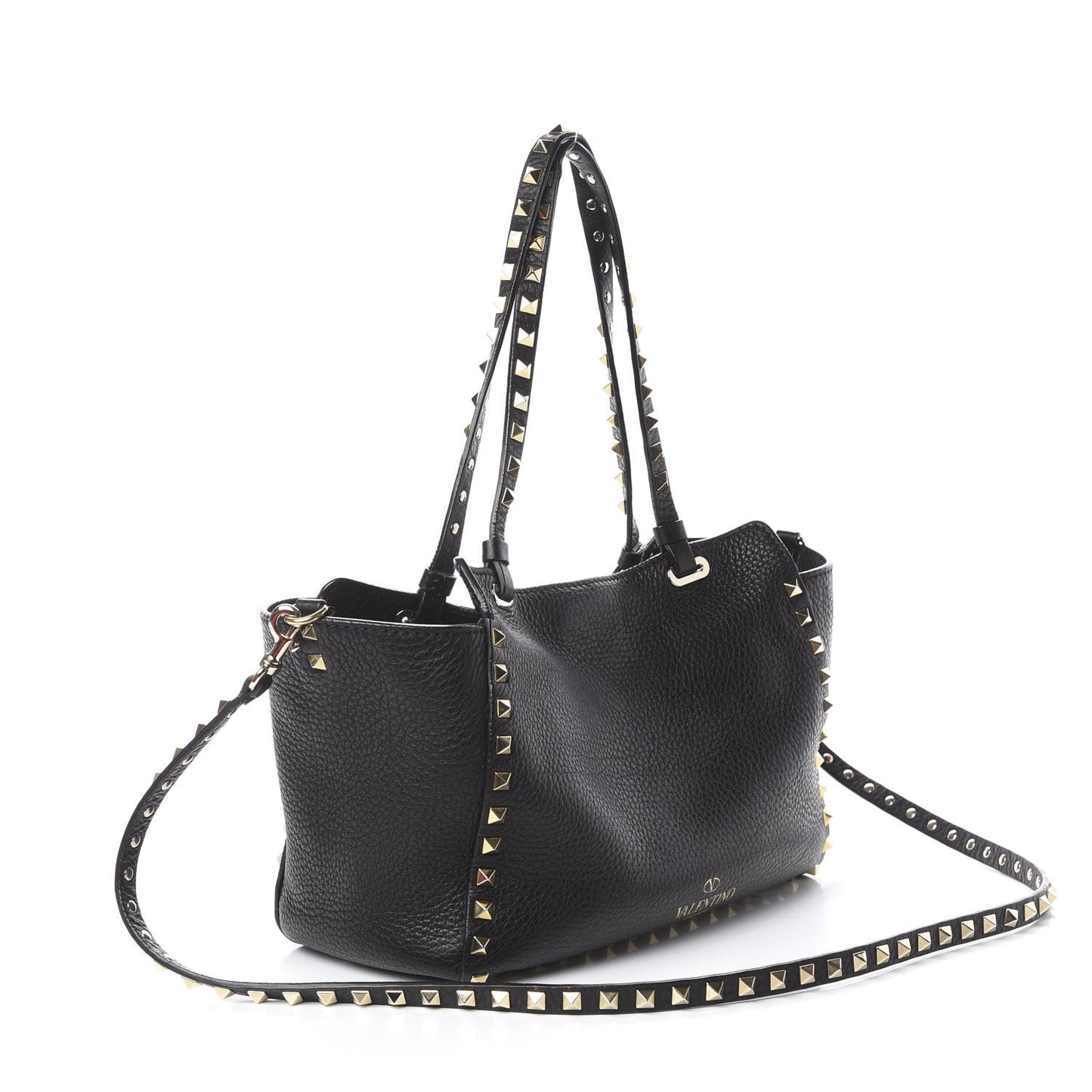 Grained Calfskin Small Rockstud Tote Black