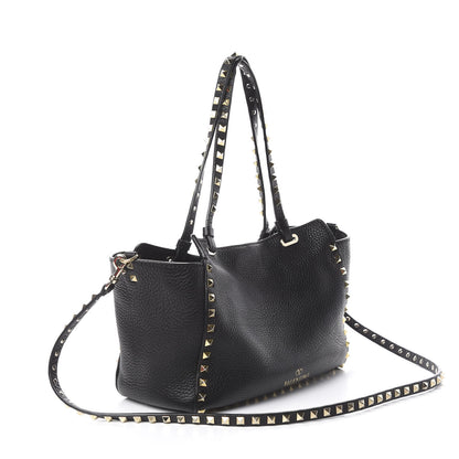 Valentino Garavani Grained Calfskin Small Rockstud Tote Black 2 of 13