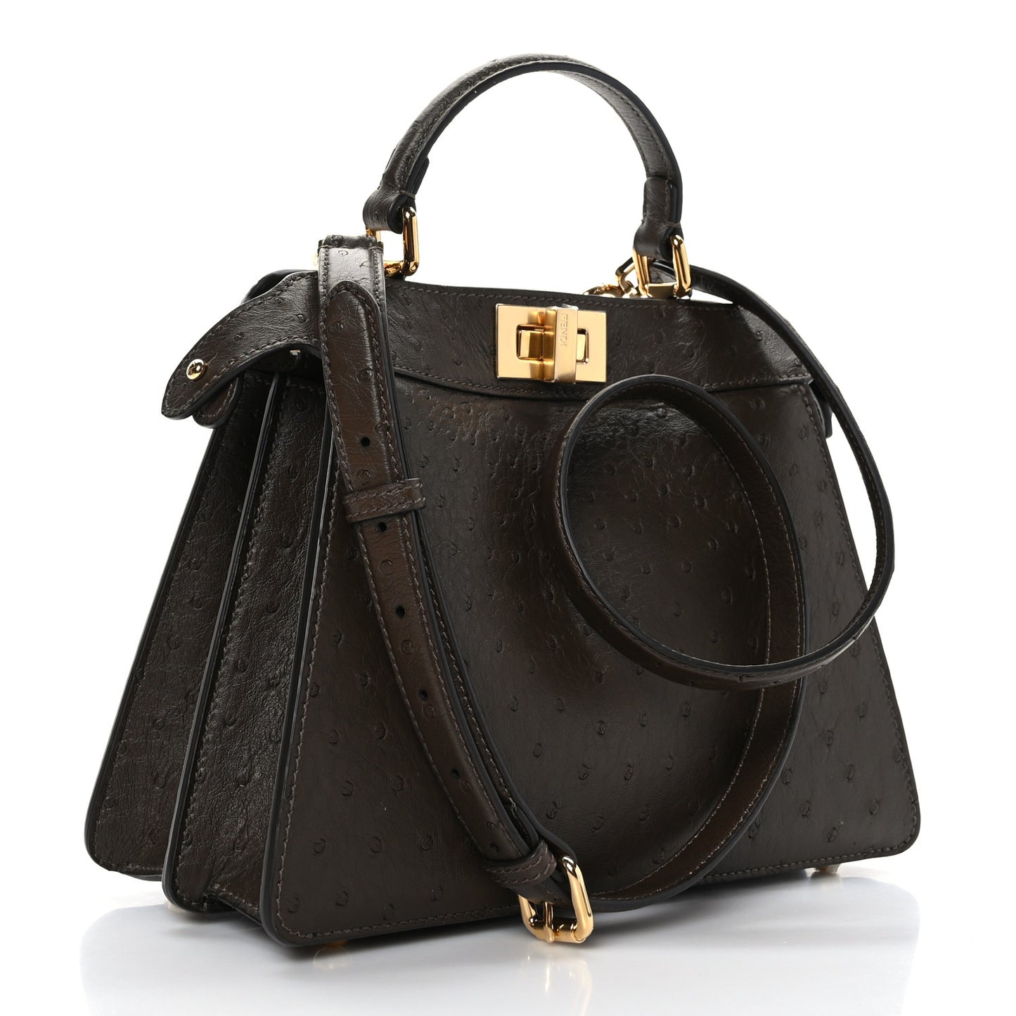 Ostrich Shiny Nappa Small Peekaboo I SEE U Satchel Dark Brown