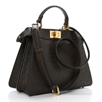 Fendi Ostrich Shiny Nappa Small Peekaboo I SEE U Satchel Dark Brown 2 of 7