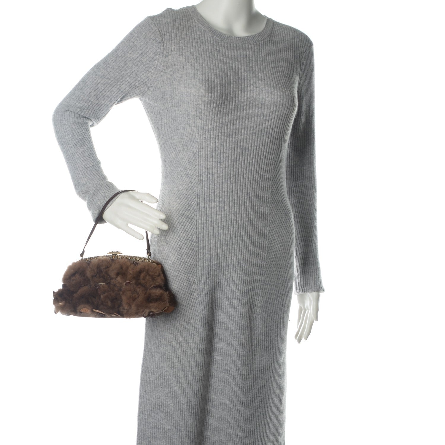 Valentino Garavani Mink Fur Lizard Evening Frame Bag Brown 2 of 8