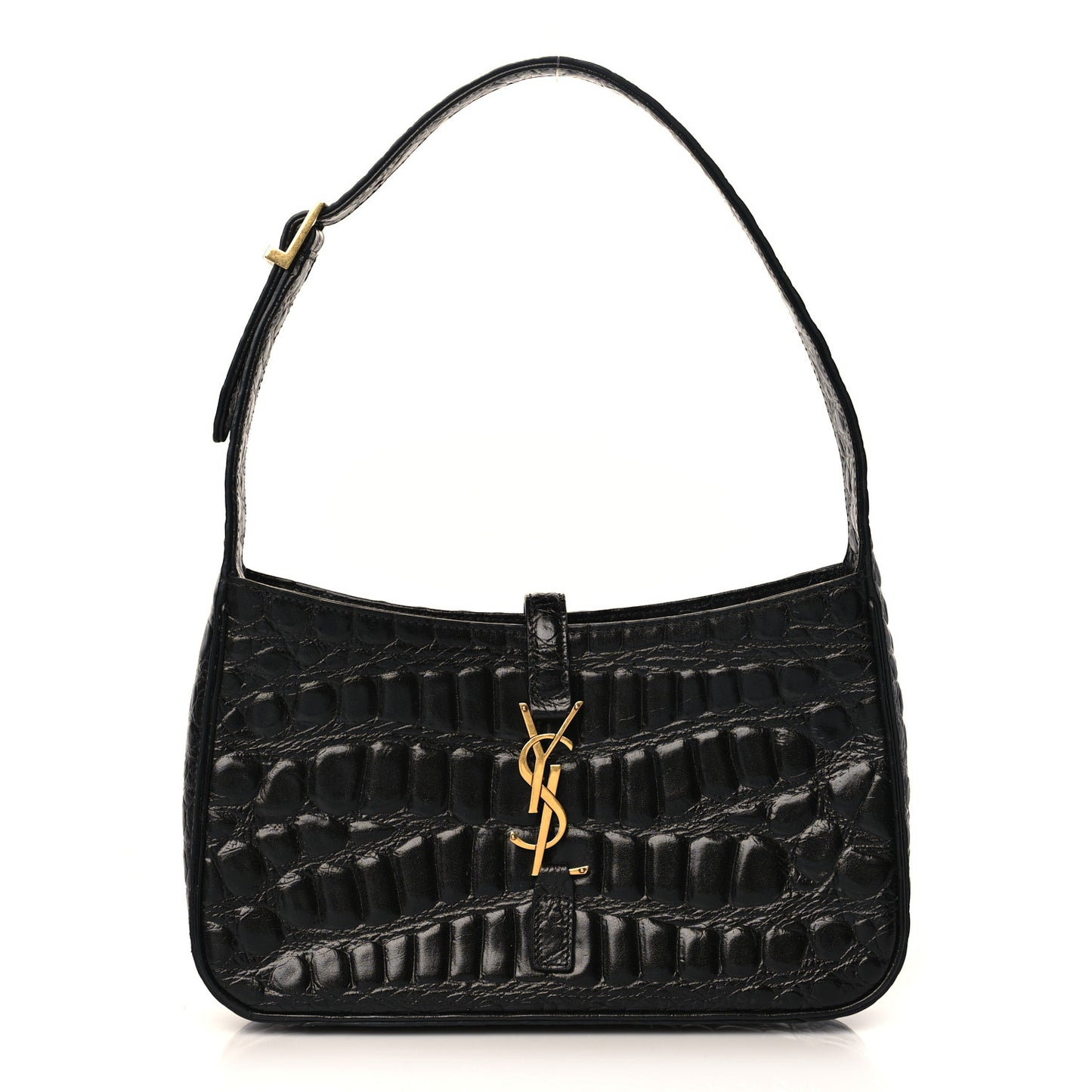 Calfskin Crocodile Embossed Le 5 A 7 Hobo Black