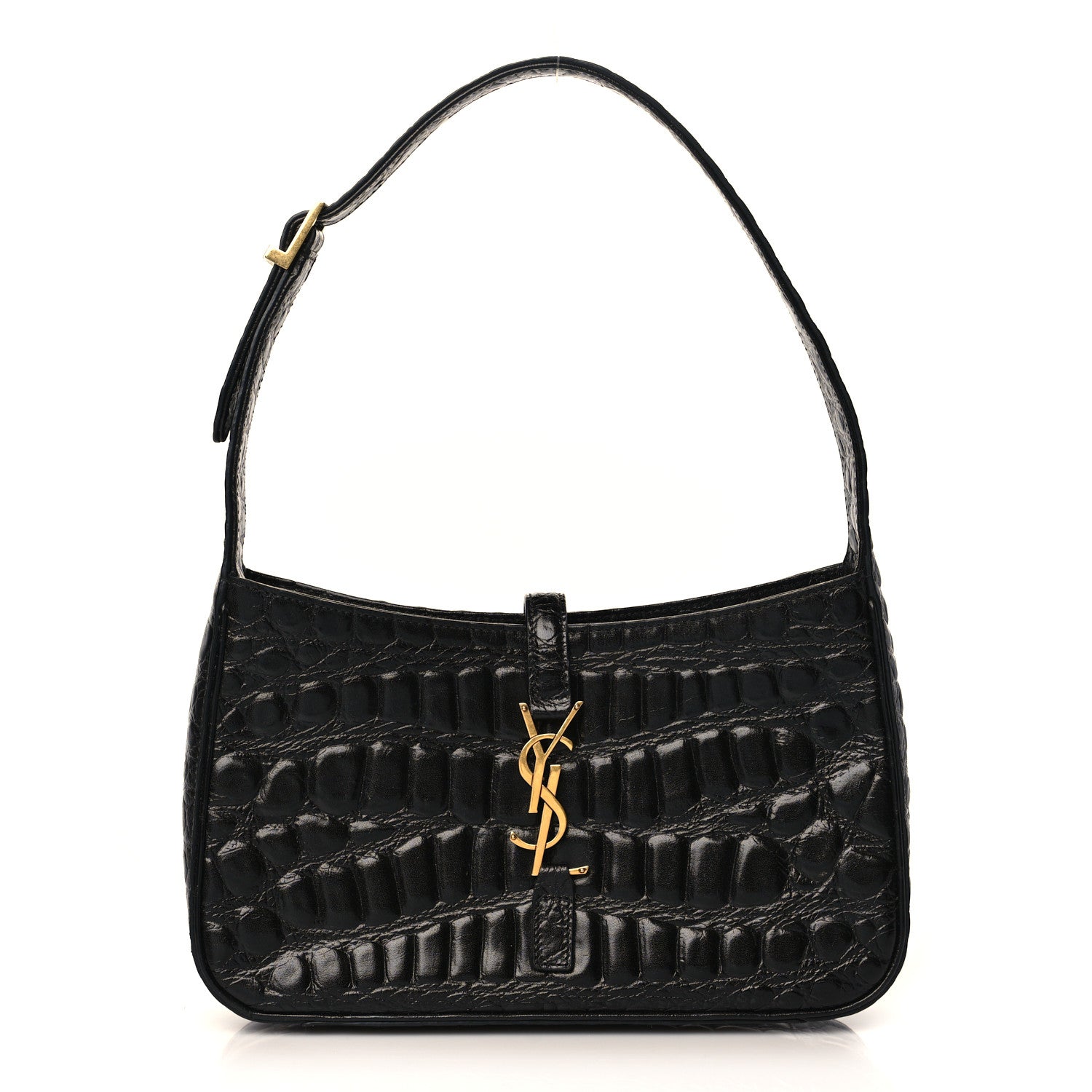 Saint Laurent Calfskin Crocodile Embossed Le 5 A 7 Hobo Black 1 of 10