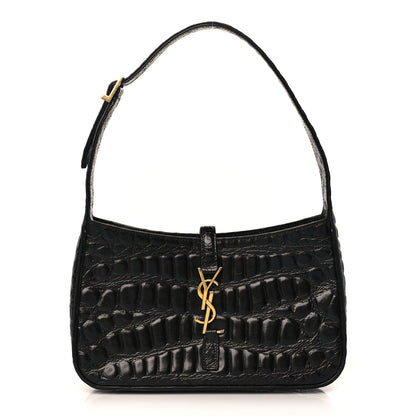 Saint Laurent Calfskin Crocodile Embossed Le 5 A 7 Hobo Black 1 of 10