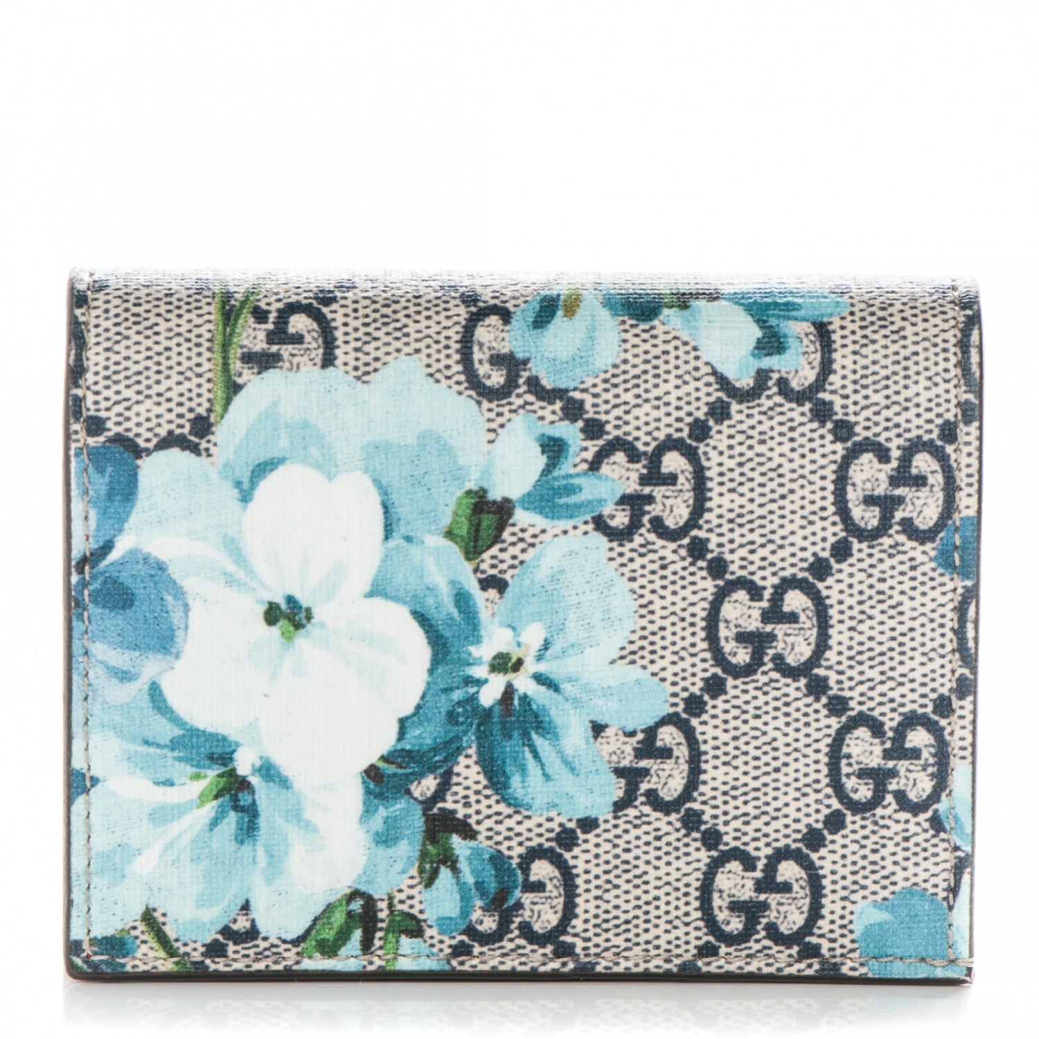 Gucci GG Supreme Monogram Blooms Card Case Beige Blue Navy Hibiscus Red 1 of 7