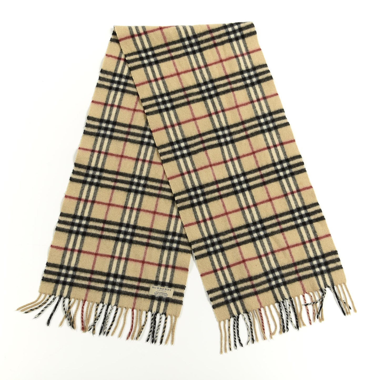 Cashmere House Check Fringe Scarf Camel