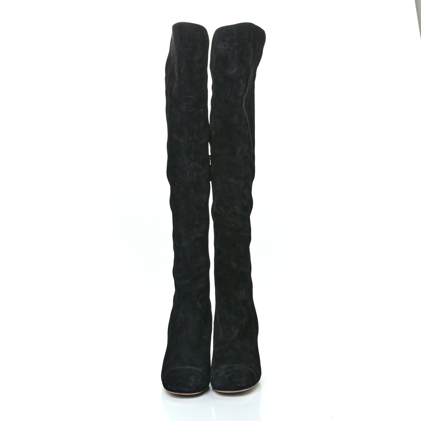 Suede Calfskin CC Cap Toe Knee High Boots 38 Black
