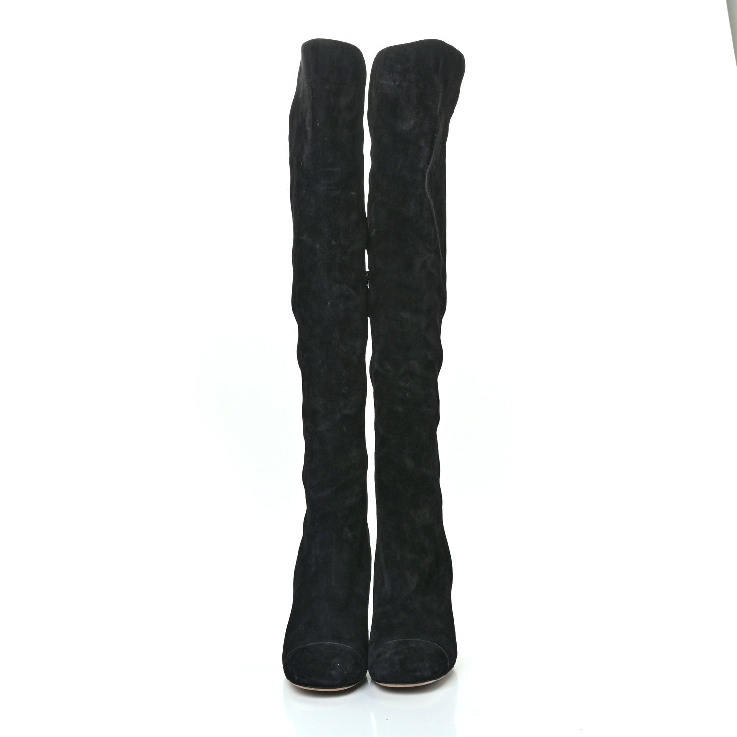 Chanel Suede Calfskin CC Cap Toe Knee High Boots 38 Black 2 of 10