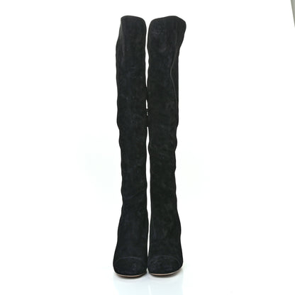 Chanel Suede Calfskin CC Cap Toe Knee High Boots 38 Black 2 of 10