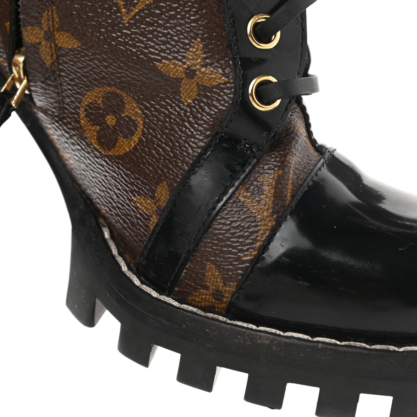 Patent Calfskin Monogram Star Trail Ankle Boots 40 Black