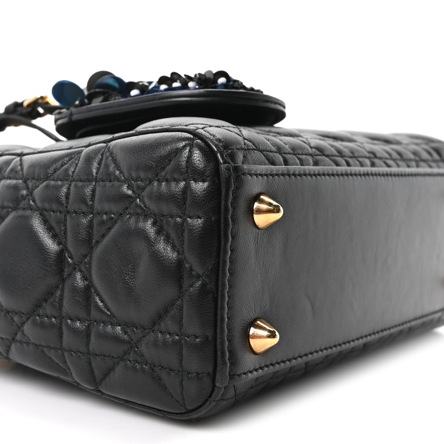 Lambskin Cannage Small Jeweled Lady Dior Black