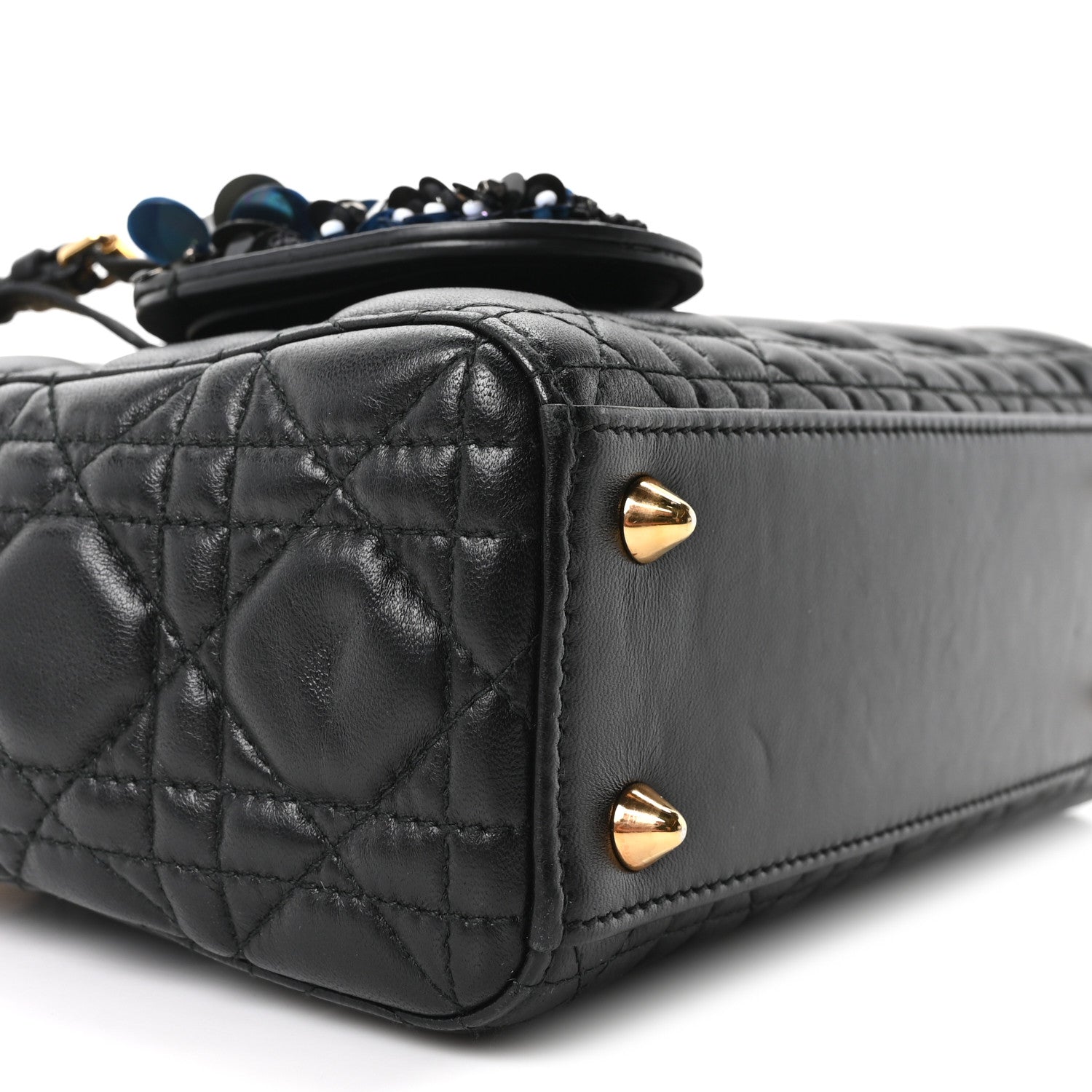 Christian Dior Lambskin Cannage Small Jeweled Lady Dior Black 9 of 10