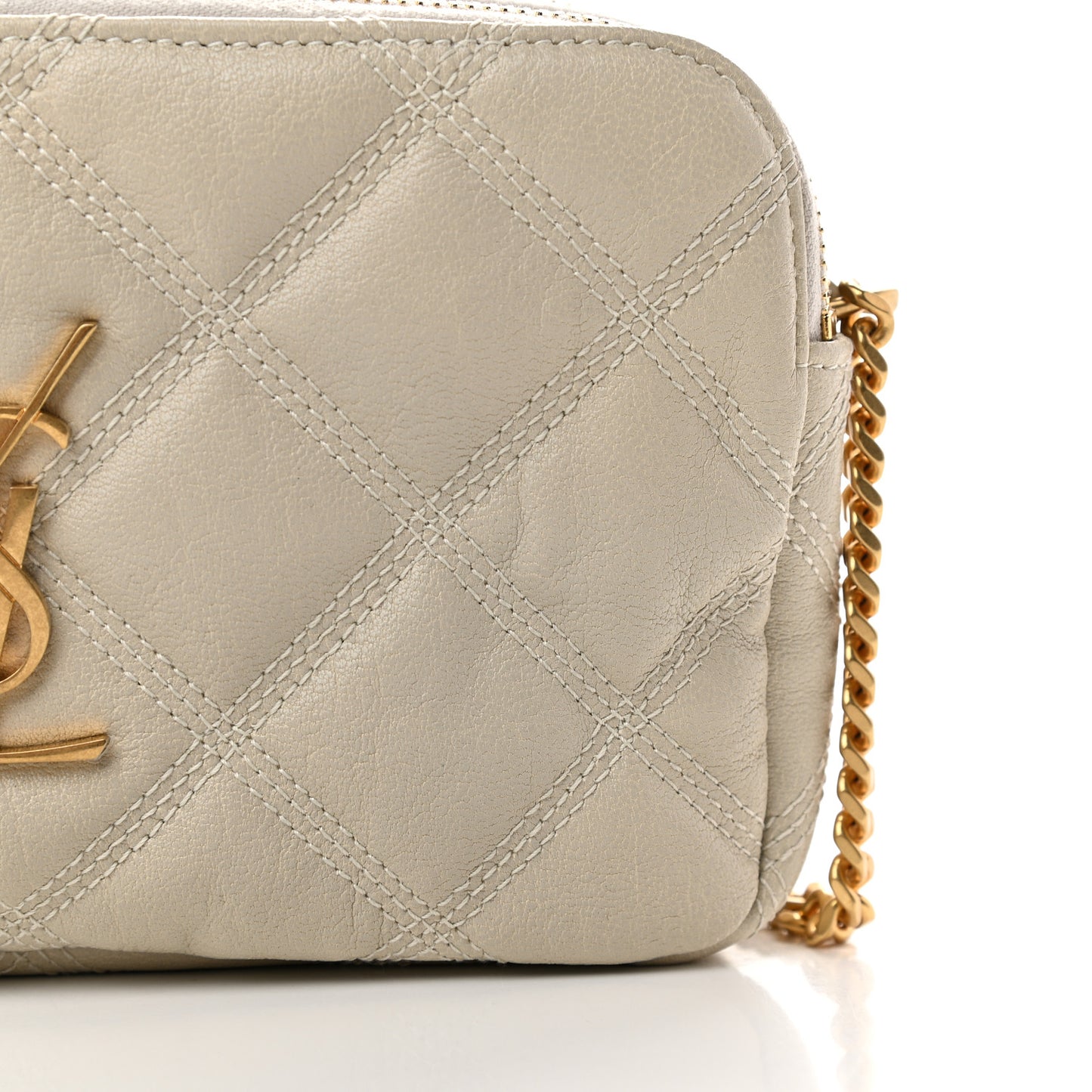 Grained Lambskin Quilted Mini Becky Double Zip Bag Vintage White