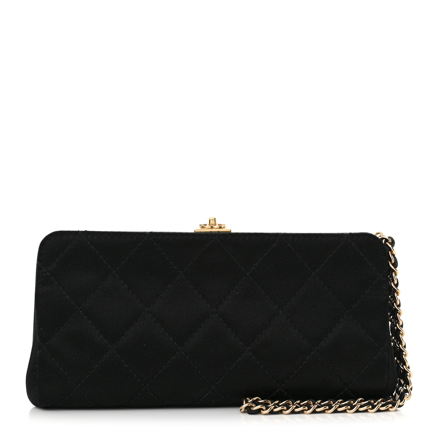 Chanel Satin Quilted Wristlet Clutch Black 1 of 12