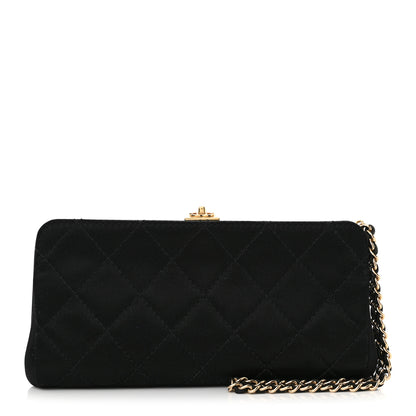 Chanel Satin Quilted Wristlet Clutch Black 1 of 12