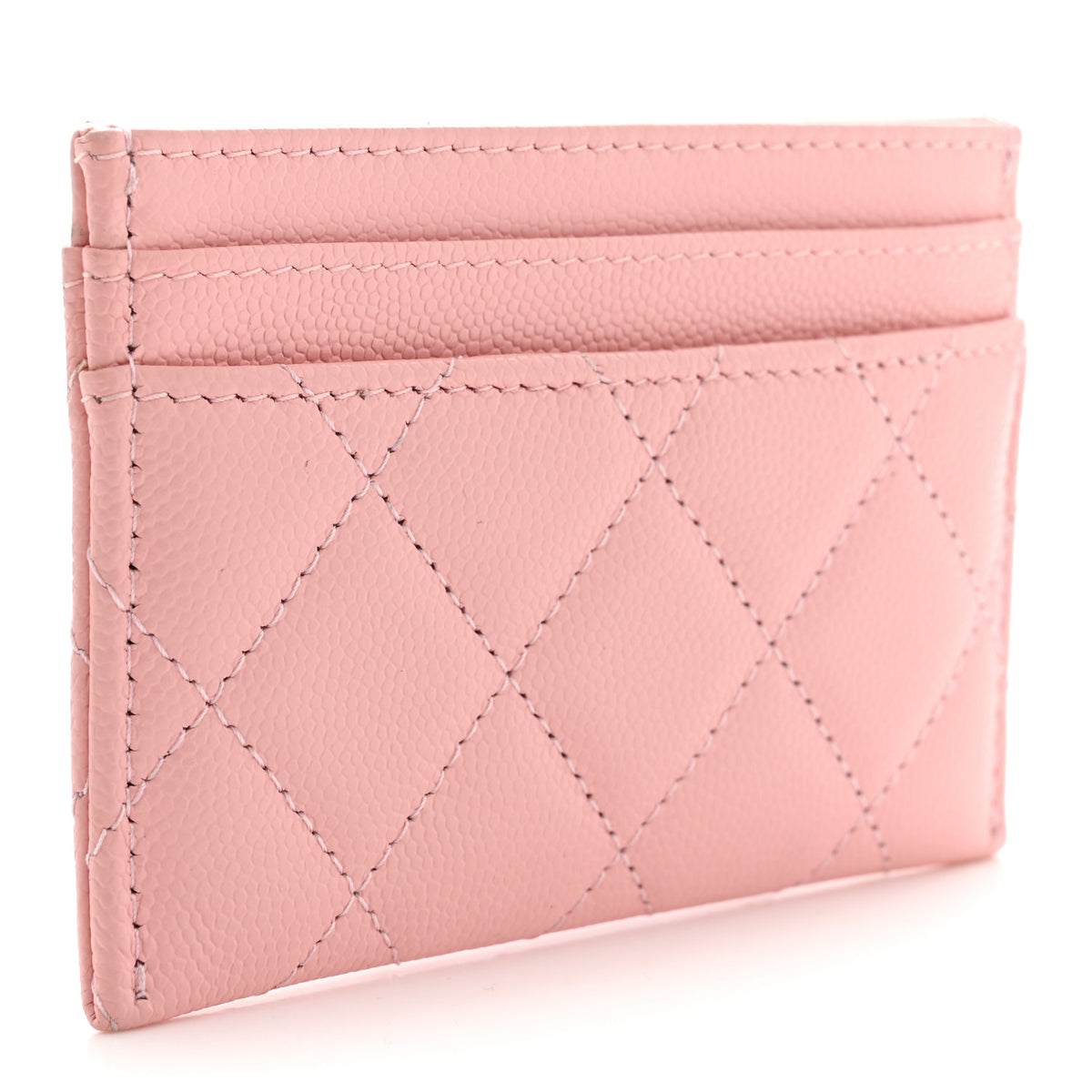 Caviar Quilted Crystal CC Logo Card Holder Light Pink