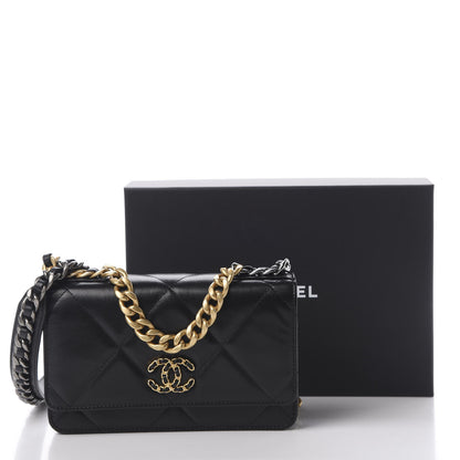 Chanel Shiny Goatskin Quilted 19 Wallet On Chain WOC Black 13 of 13