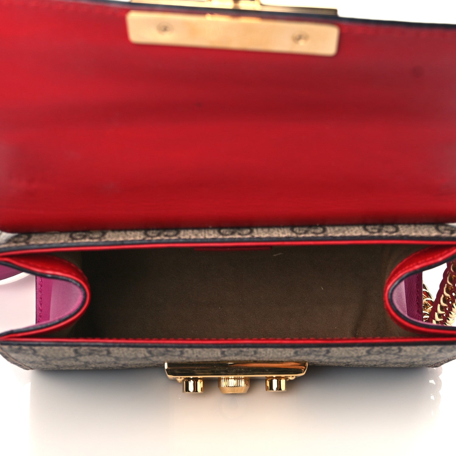 Gucci GG Supreme Monogram Calfskin Small Padlock Shoulder Bag Beige Hibiscus Red New Rosette 5 of 11