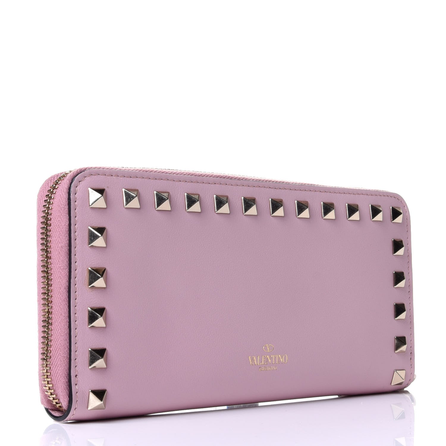 Valentino Garavani Calfskin Rockstud Zip Around Wallet Cipria 2 of 6