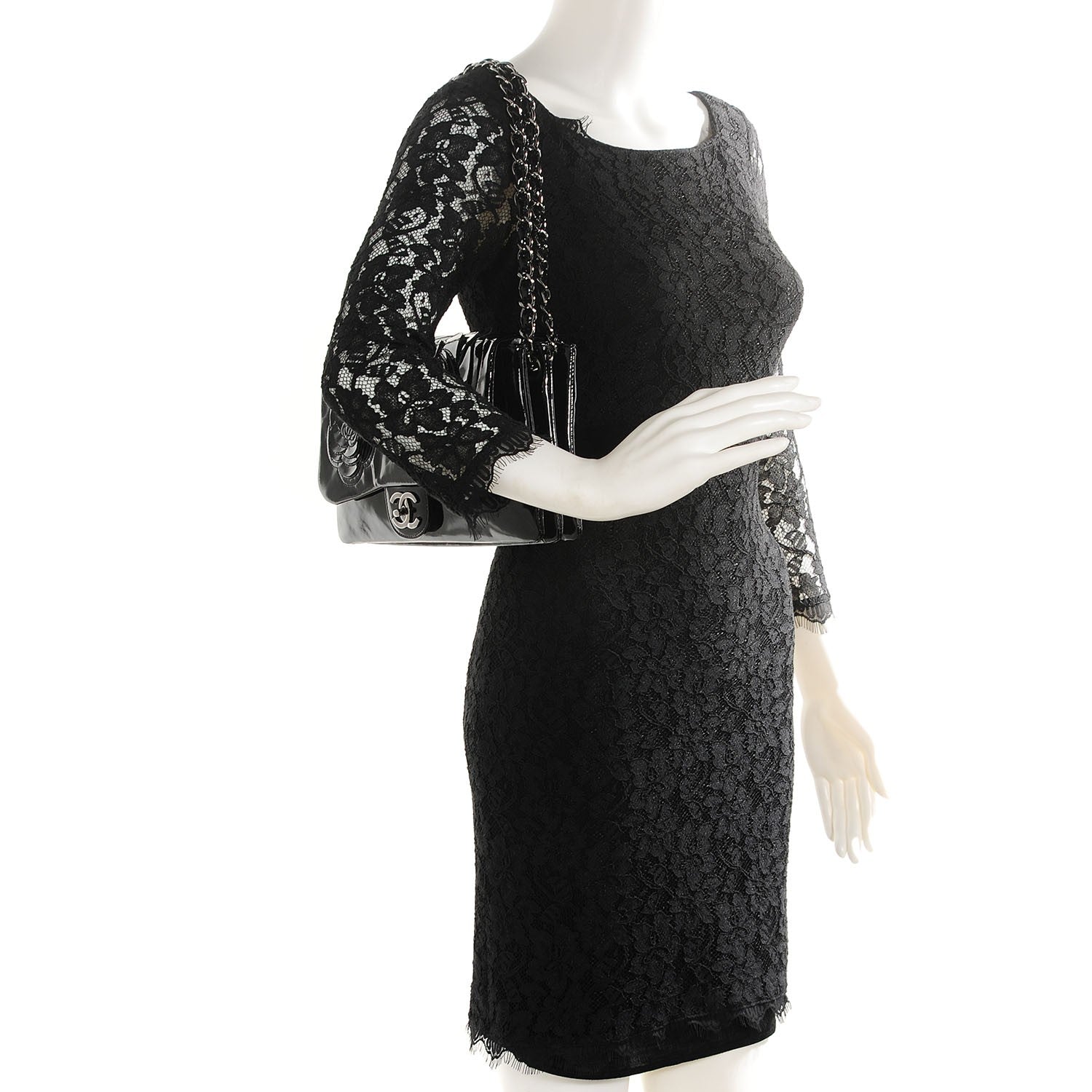 Chanel Patent Tweed Camellia Petals Large Flap Black 2 of 8
