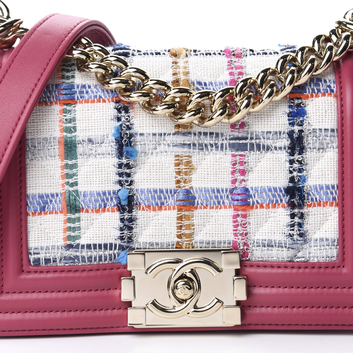 Chanel Lambskin Tweed Quilted Small Boy Flap Dark Pink 10 of 10