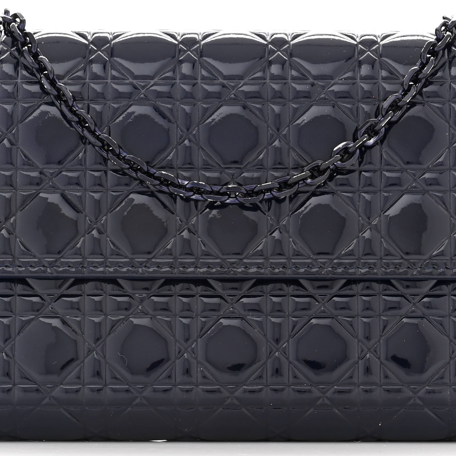 Christian Dior Patent Cannage Chain Wallet Navy Blue 9 of 12