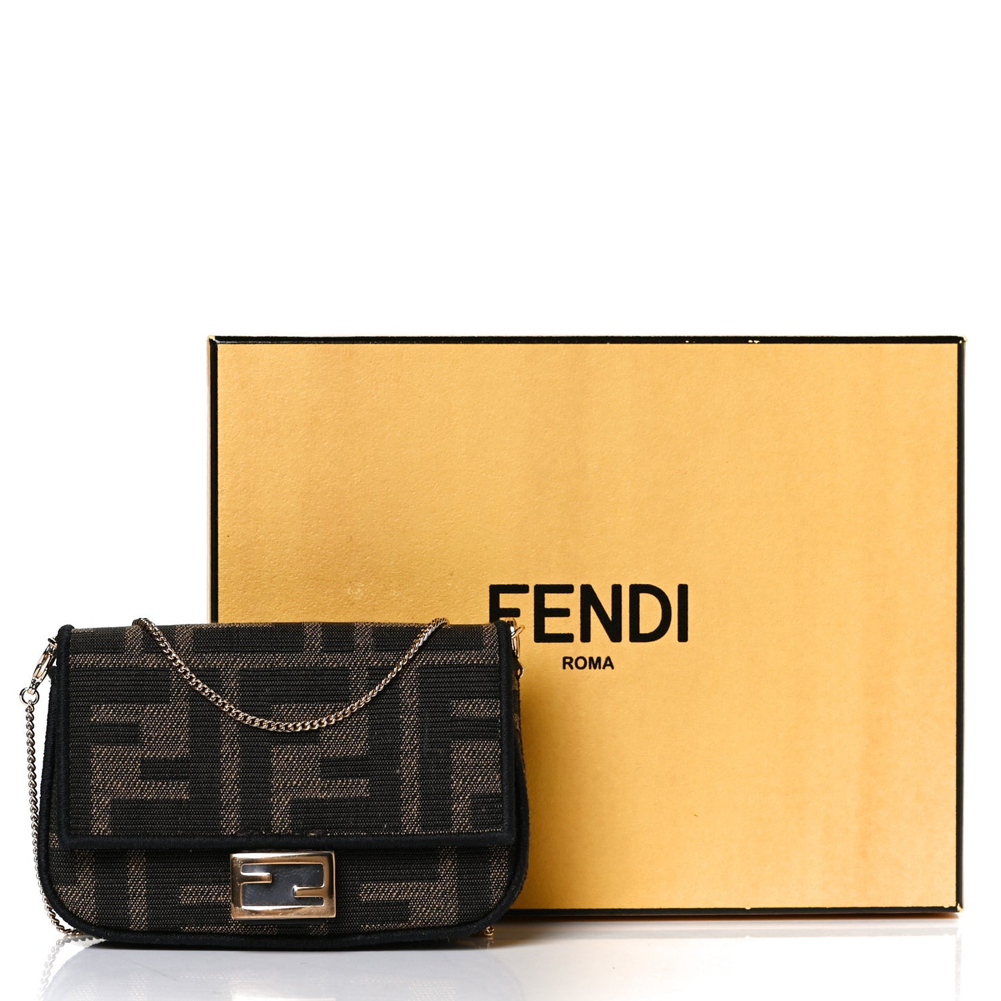 Fabric Jacquard FF 1974 Nano Baguette Charm Tobacco Moro Black