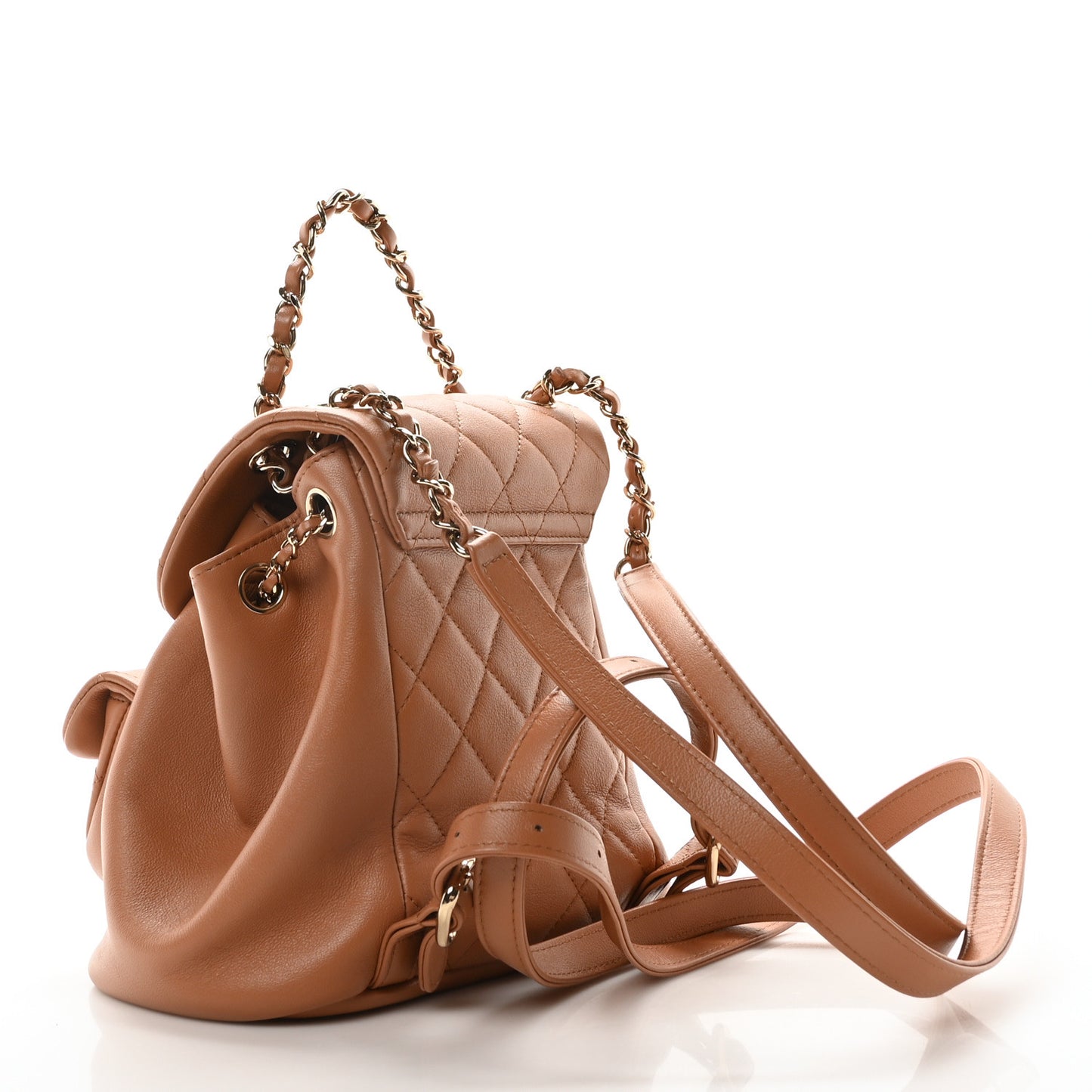 Lambskin Quilted Small Duma Drawstring Backpack Brown