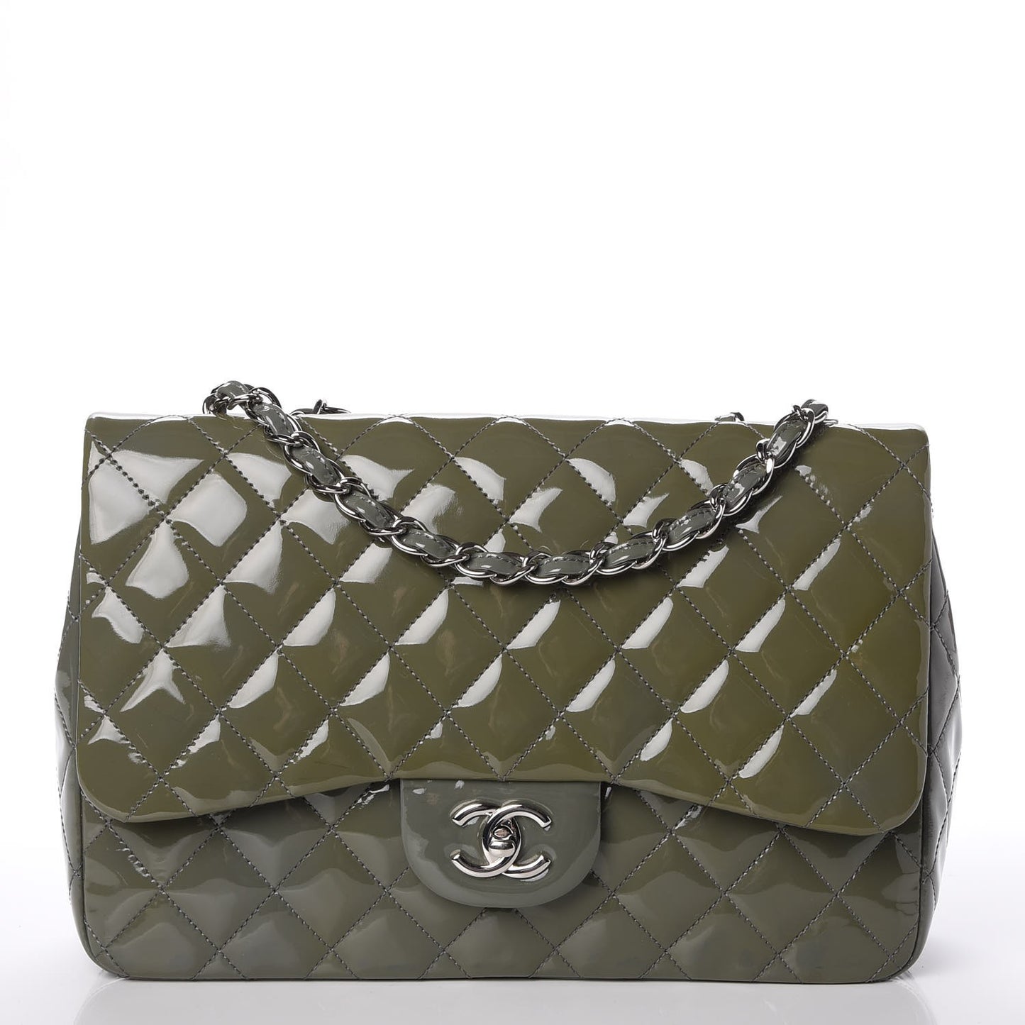 Patent Quilted Jumbo Single Flap Grey
