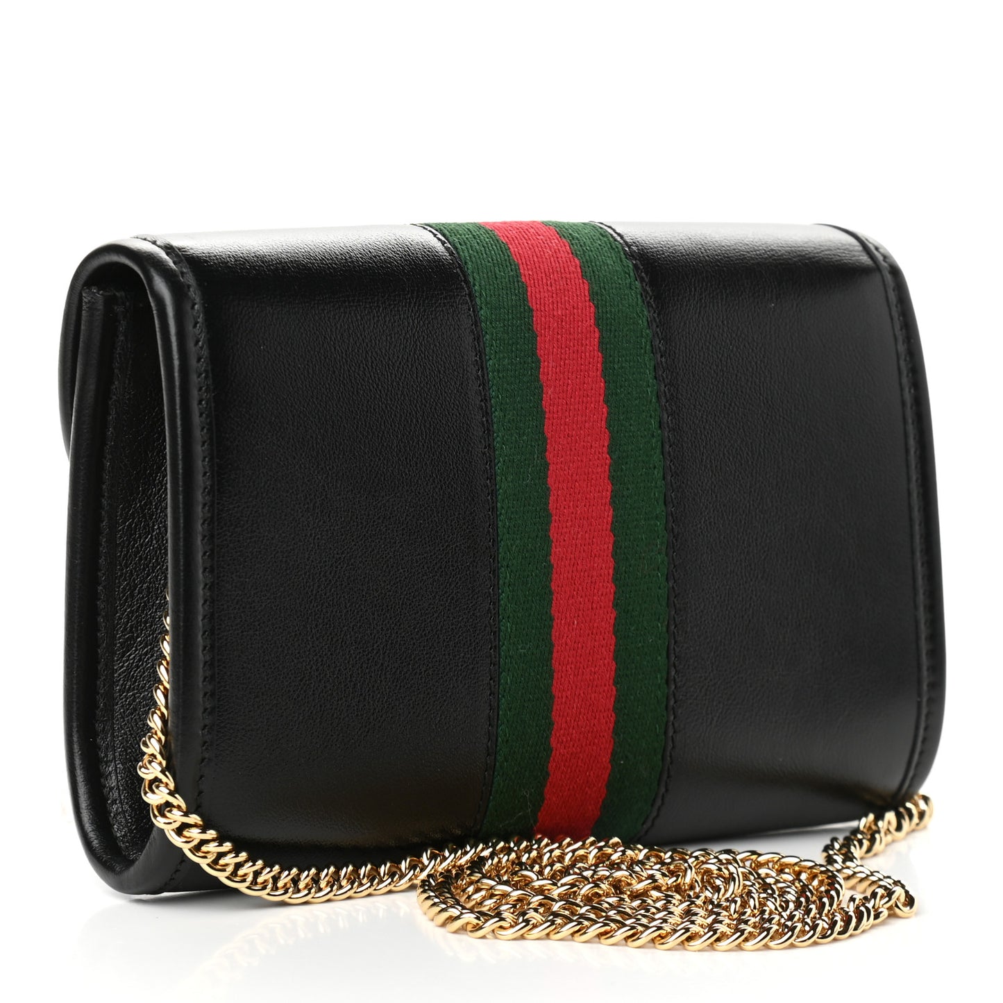 Textured Calfskin Web Mini Rajah Slim Flap Shoulder Bag Black