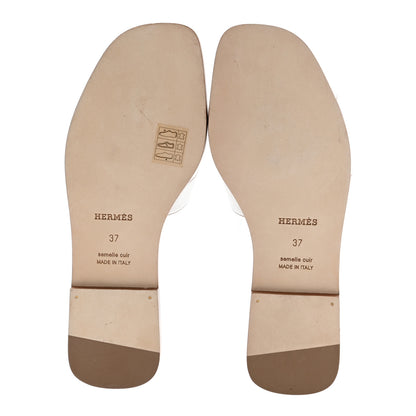 Hermes Box Calfskin Oran Sandals 37 White 7 of 8