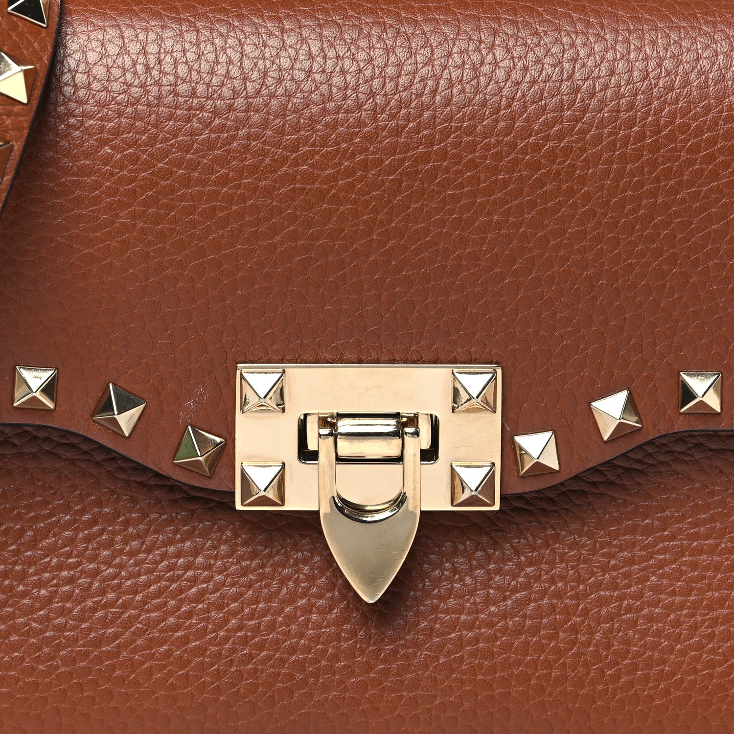 Valentino Garavani Pebbled Calfskin Medium Rockstud Flip Lock Crossbody Bag Saddle Brown 7 of 9