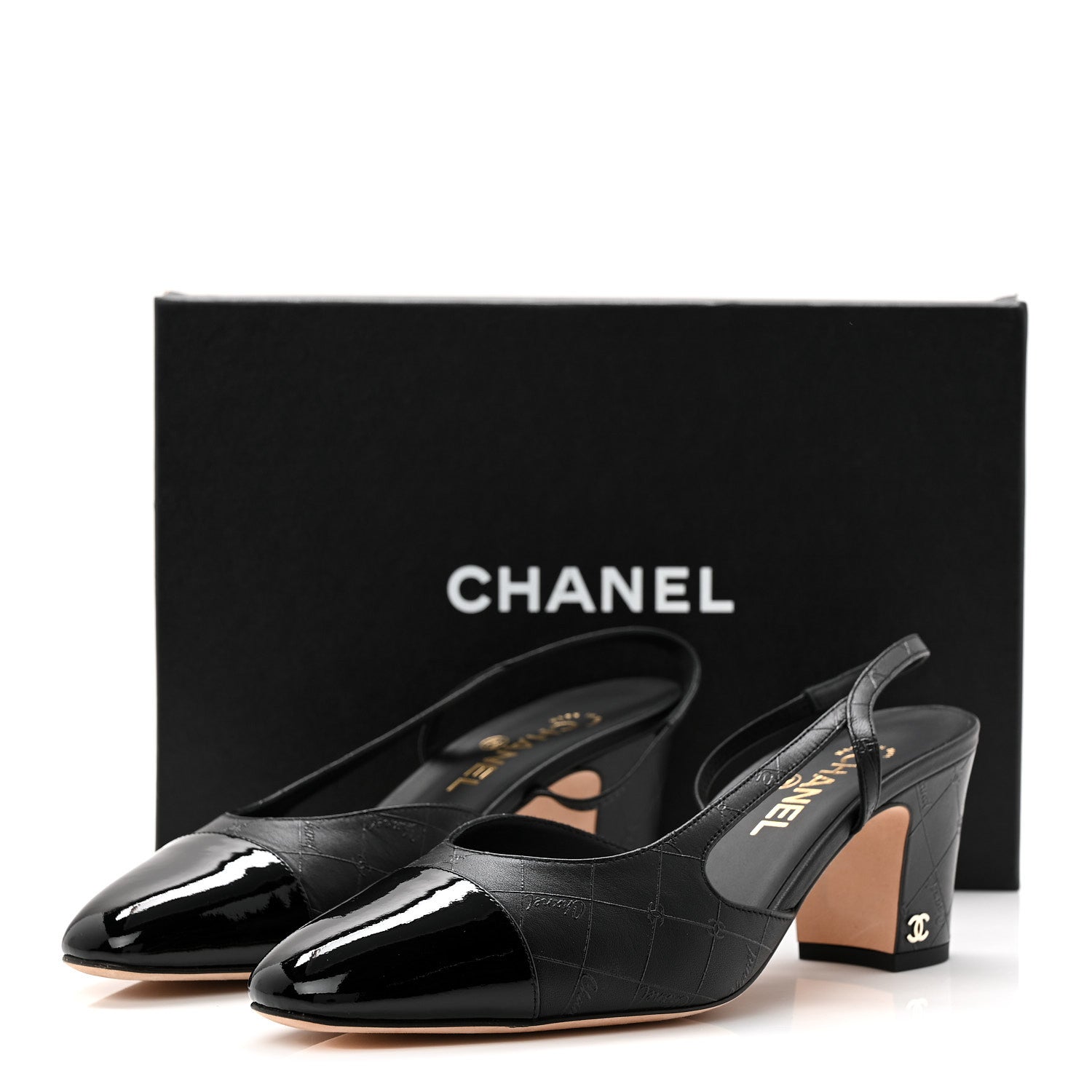 Chanel Lambskin Patent Calfskin Quilted Cap Toe Coco CC Slingback Pumps 41 Black 10 of 10