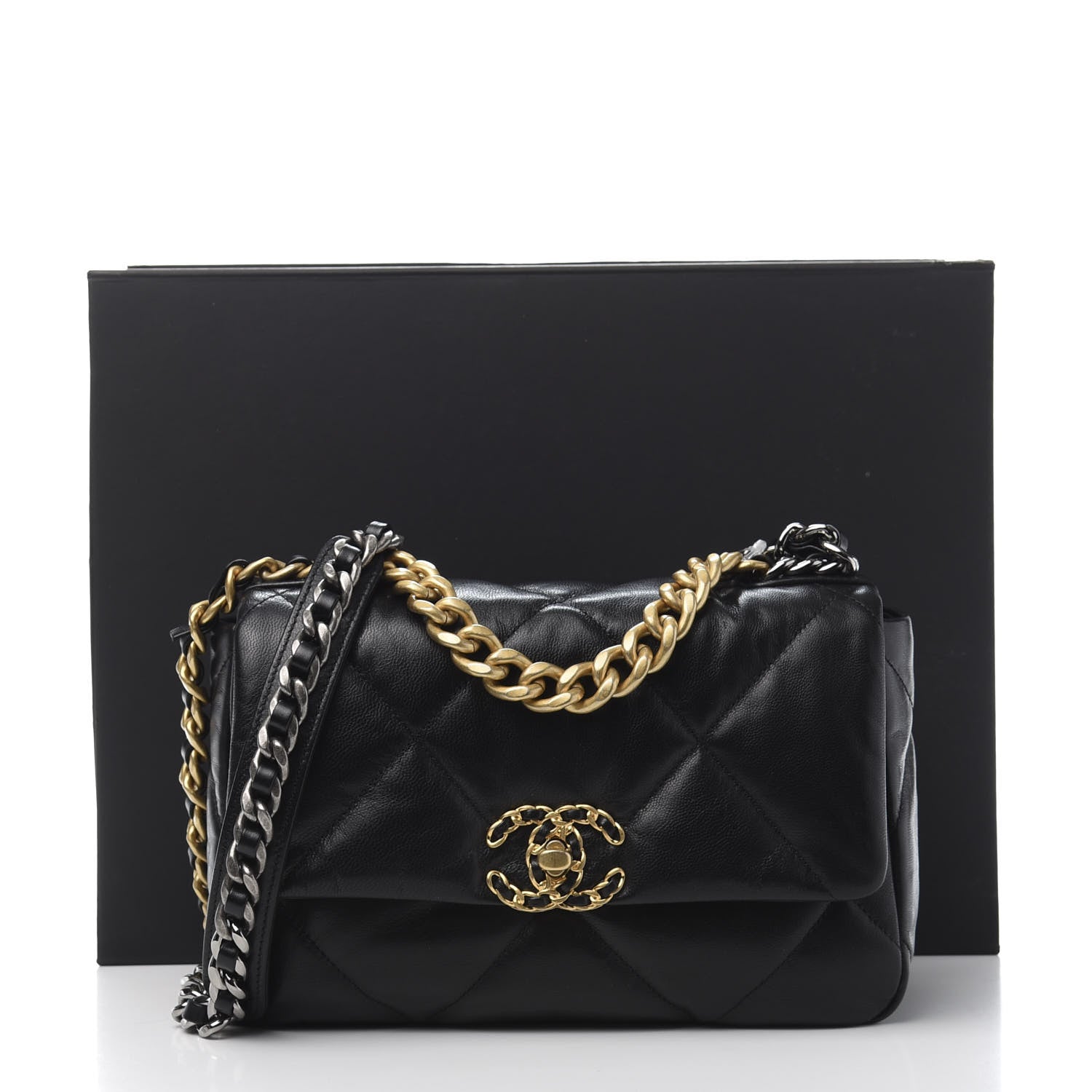 Chanel Goatskin Quilted Medium 19 Flap Black 11 of 11