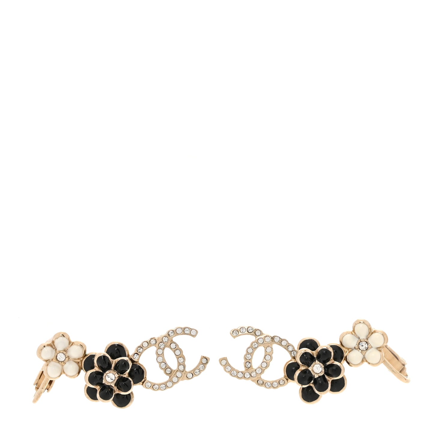 Crystal Enamel Flower CC Earrings Gold White Black