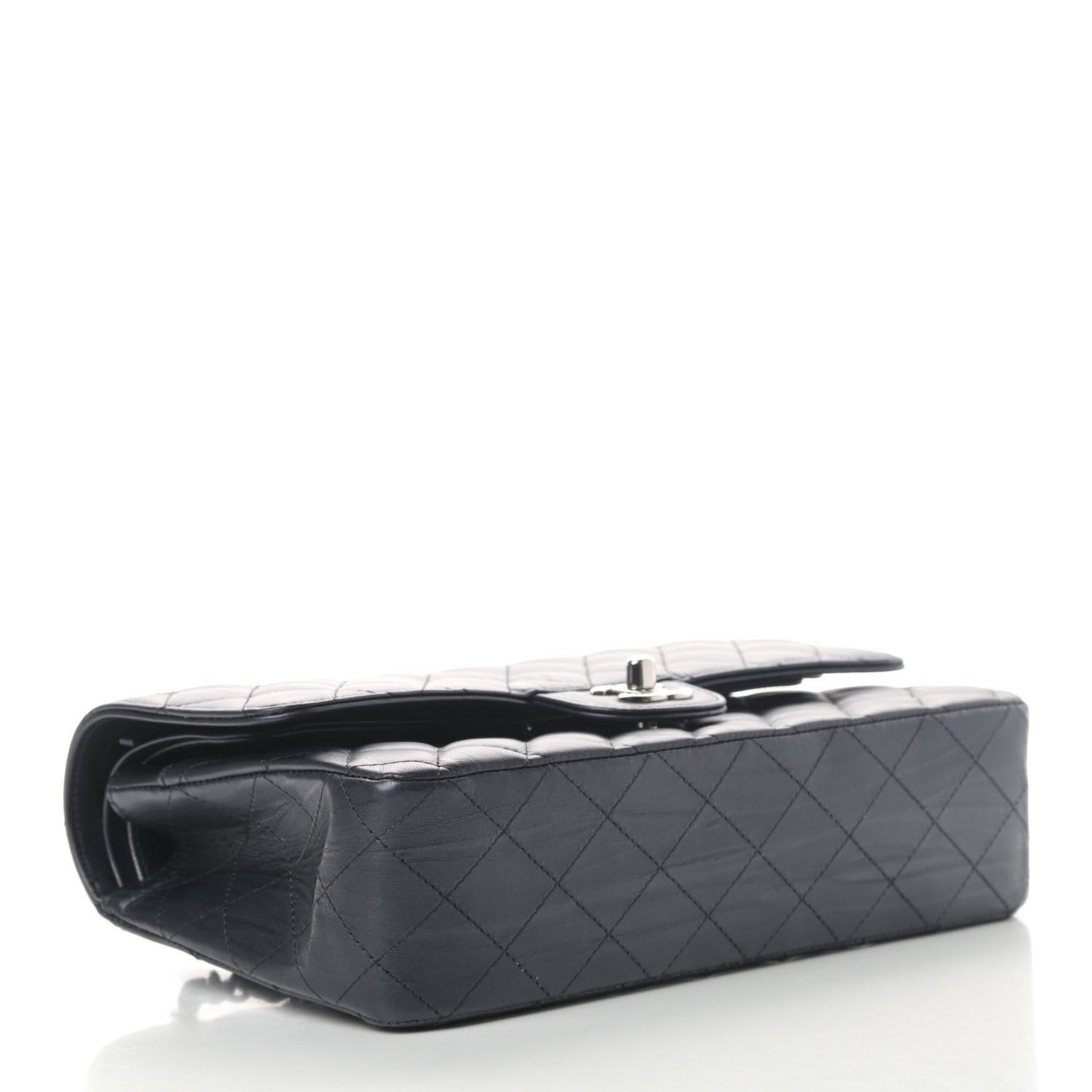 Iridescent Calfskin Quilted Medium Double Flap Charcoal
