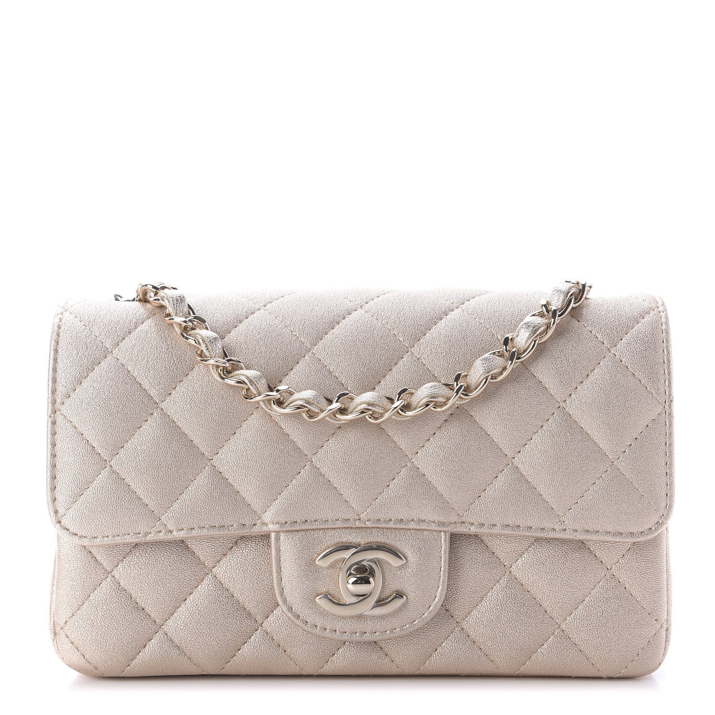 Metallic Lambskin Quilted Mini Rectangular Flap Gold