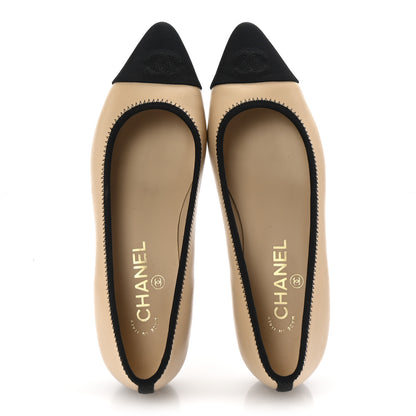 Chanel Lambskin Grosgrain Cap Toe Chain Pumps 38 Beige Black 2 of 10