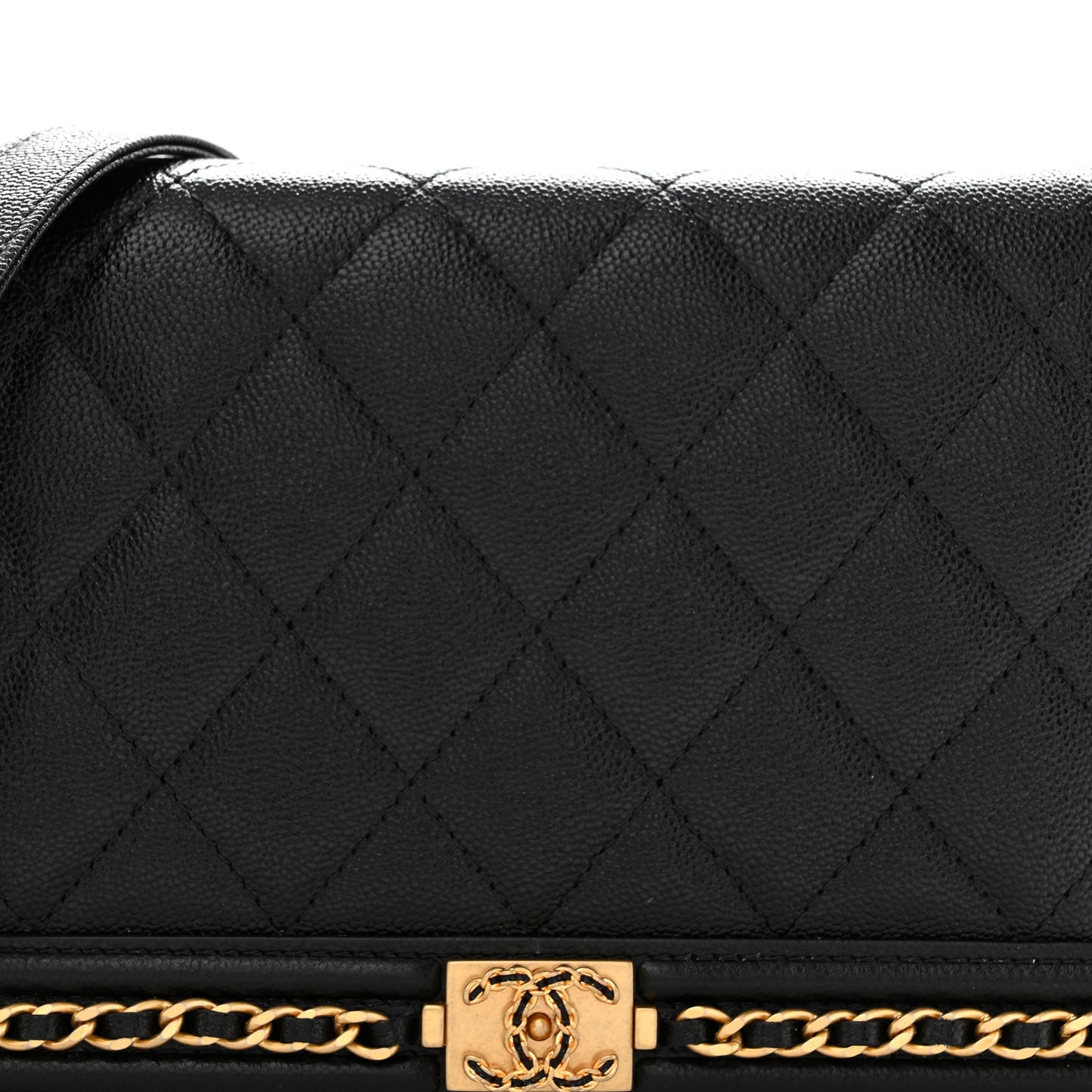 Caviar Quilted Chain Around Boy Wallet On Chain WOC Black