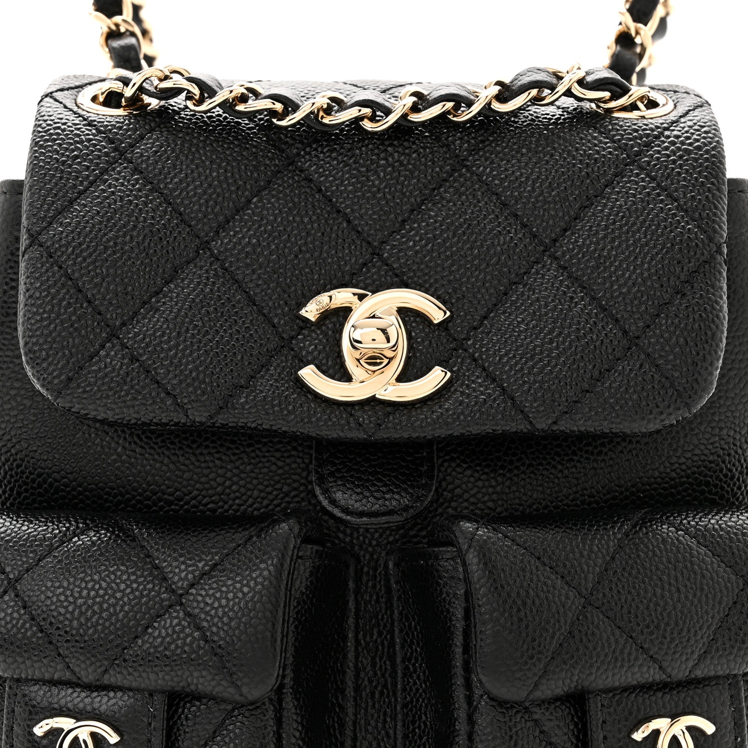 Chanel Shiny Caviar Quilted Small Duma Pockets Drawstring Backpack Black 8 of 10