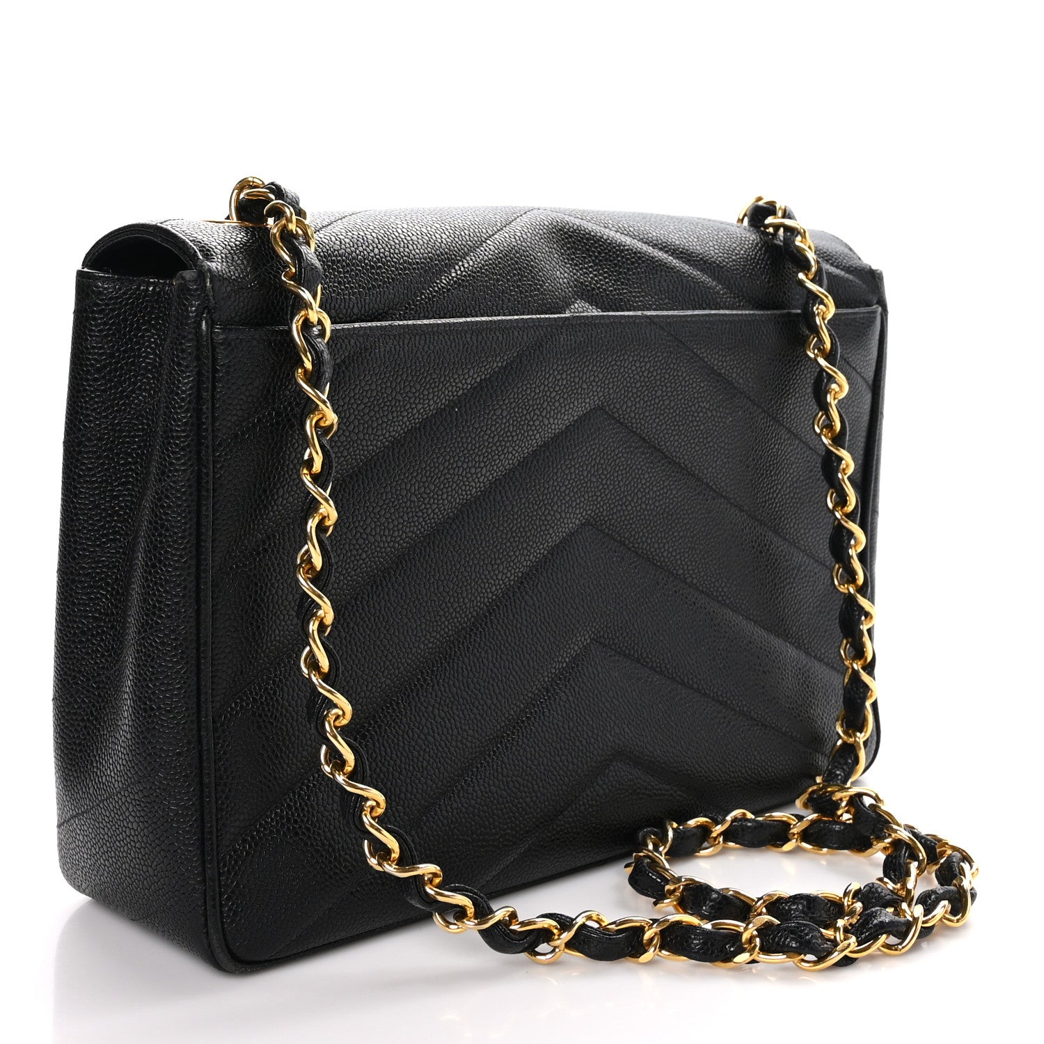 Chanel Caviar Chevron Quilted Jumbo Single Flap Black 3 of 10