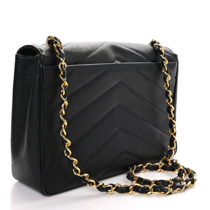 Chanel Caviar Chevron Quilted Jumbo Single Flap Black 3 of 10