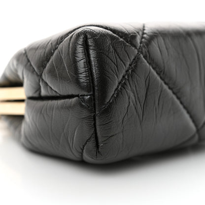 Chanel Shiny Aged Lambskin Quilted Kiss Lock Clutch With Chain Black 9 of 10